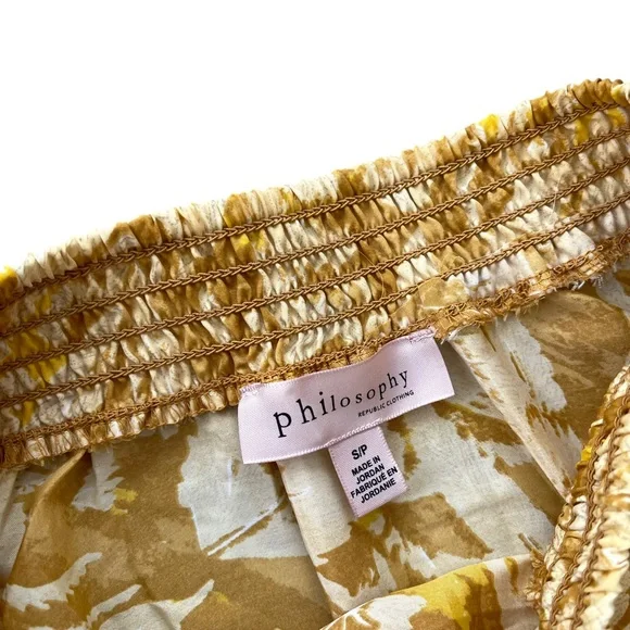 🌼 Philosophy Yellow Floral Tiered Midi Skirt Elastic Waist Boho Size Small - Picture 3 of 6